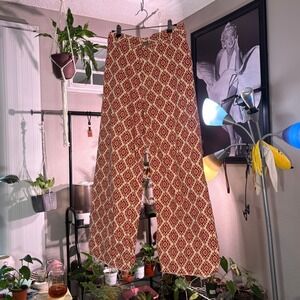 Boho‎ Red Geometric Print Wide Leg Pants Women's Flare Boho Festival Pants Zara